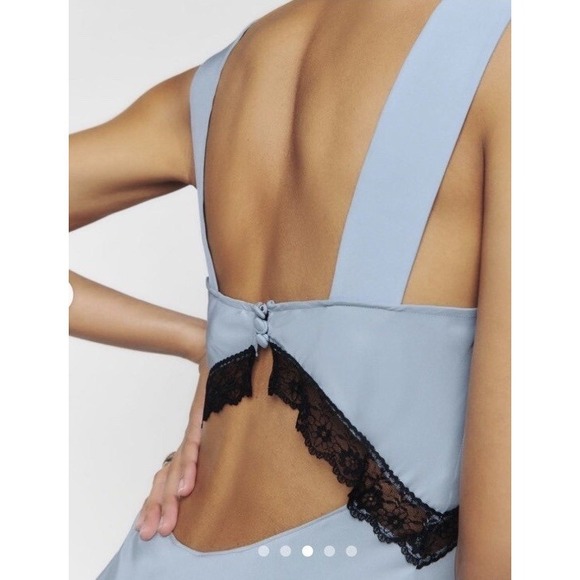 Reformation Provence Slip Dress Lace Trim Midi Dress Light Blue Large Silk - Picture 3 of 6